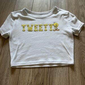 Warner Bros Tweety White and Yellow Crop Top